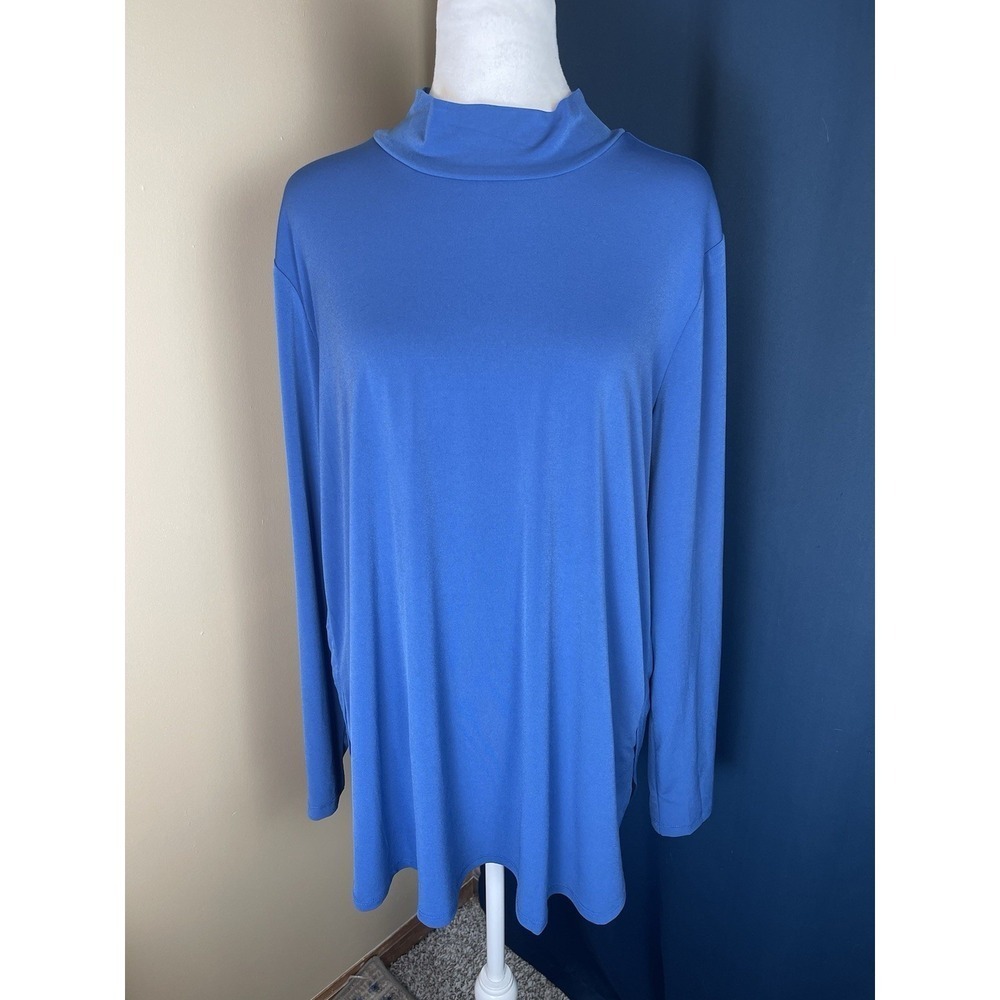 Susan Graver Modern Essentials Liquid Knit Blue Turtle Neck Top Size XL
